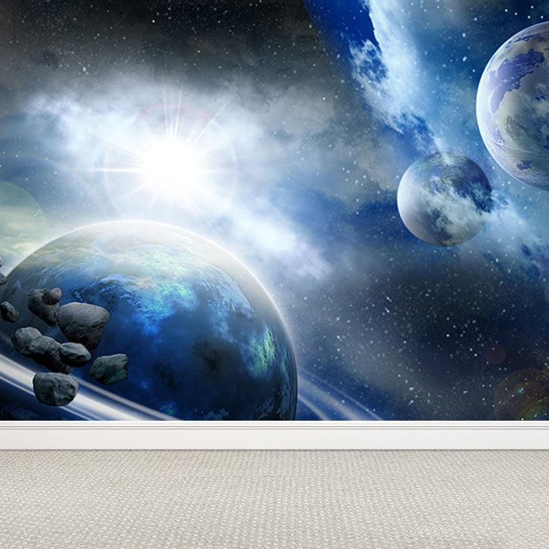 Miraculous Planet Scene Mural Decal Wallpaper Modern Non-Woven Material Wall Art Blue Design 1 Clearhalo 'Wall Decor' 'Wall Mural' 1689509