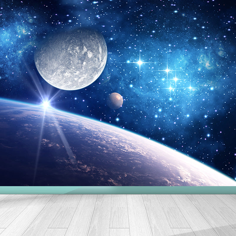 Miraculous Planet Scene Mural Decal Wallpaper Modern Non-Woven Material Wall Art Blue Design 2 Clearhalo 'Wall Decor' 'Wall Mural' 1689514