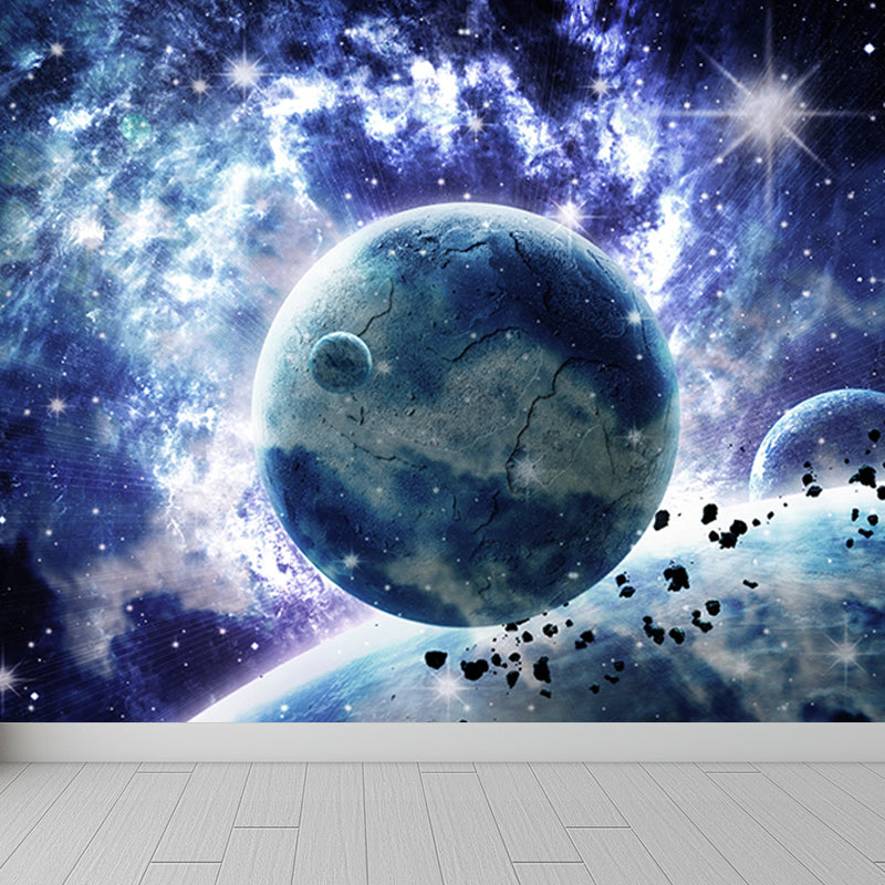 Miraculous Planet Scene Mural Decal Wallpaper Modern Non-Woven Material Wall Art Blue Design 3 Clearhalo 'Wall Decor' 'Wall Mural' 1689519