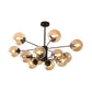 Amber/Blue/Clear Glass Spherical Chandelier Light Post Modern 6/8/10 Lights Black Pendant Lamp for Bedroom Clearhalo 'Ceiling Lights' 'Chandeliers' 'Clear' 'Glass shade' 'Glass' 'Industrial' 'Modern Chandeliers' 'Modern' 'Tiffany' 'Traditional Chandeliers' Lighting' 168953