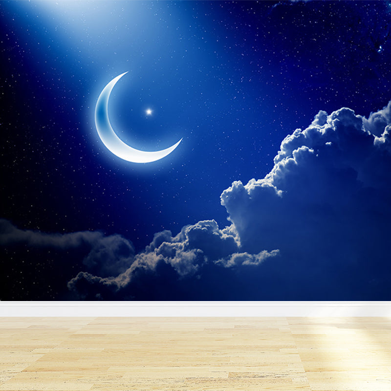 Photography Moon and Stars Mural Giant Wall Covering for Dining Room, Custom Printed Clearhalo 'Wall Decor' 'Wall Mural' 1689530