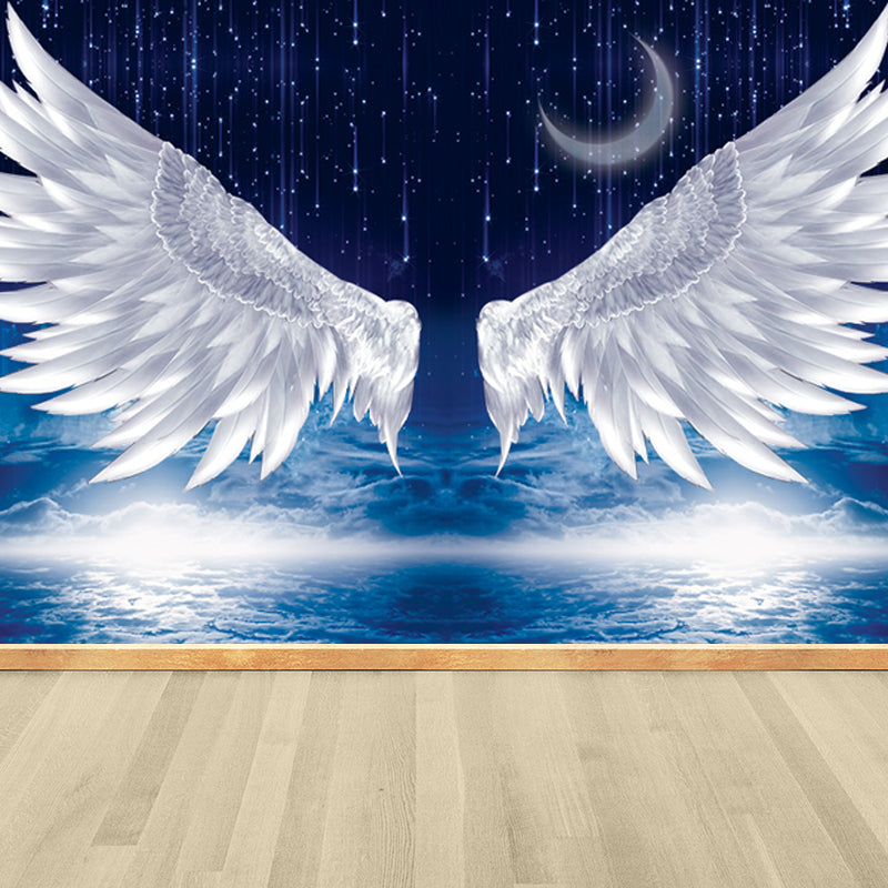 Photography Moon and Stars Mural Giant Wall Covering for Dining Room, Custom Printed Blue Design 2 Clearhalo 'Wall Decor' 'Wall Mural' 1689534