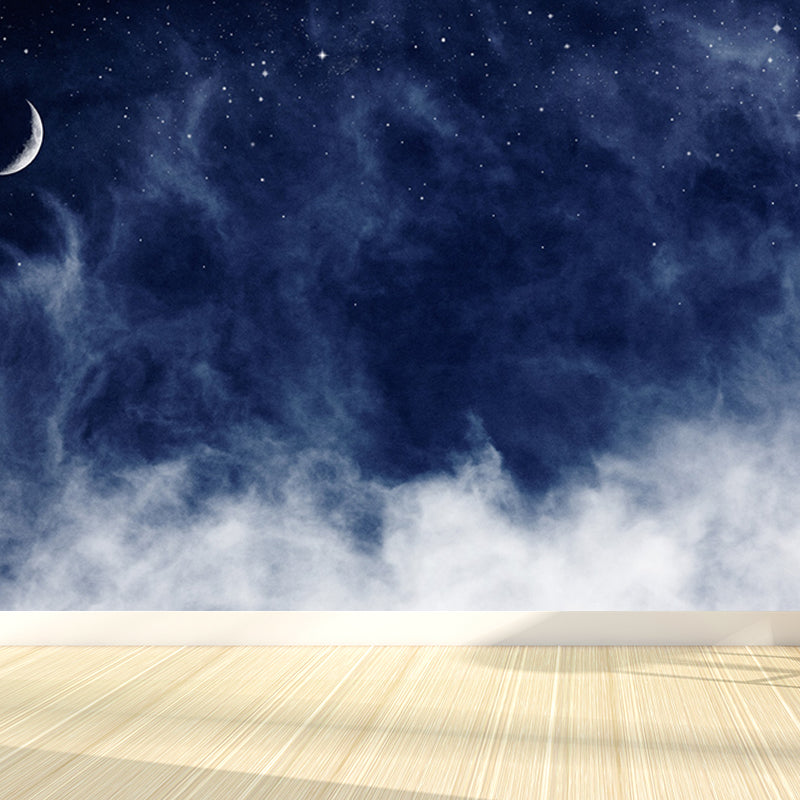 Photography Moon and Stars Mural Giant Wall Covering for Dining Room, Custom Printed Blue Design 3 Clearhalo 'Wall Decor' 'Wall Mural' 1689539