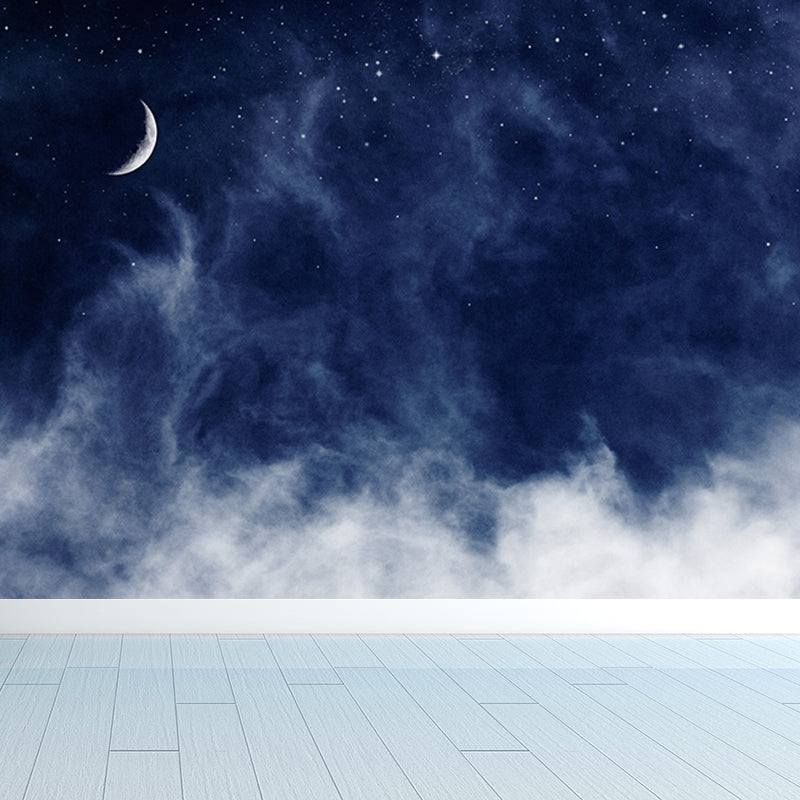 Photography Moon and Stars Mural Giant Wall Covering for Dining Room, Custom Printed Clearhalo 'Wall Decor' 'Wall Mural' 1689540