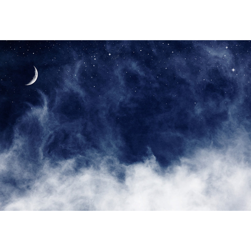 Photography Moon and Stars Mural Giant Wall Covering for Dining Room, Custom Printed Clearhalo 'Wall Decor' 'Wall Mural' 1689542