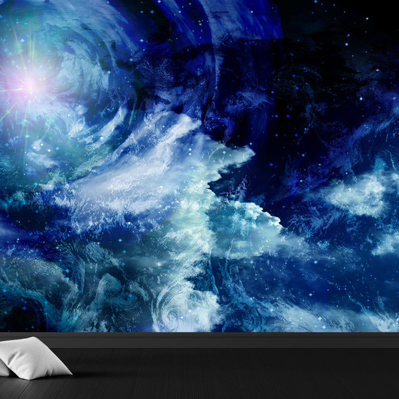 Photography Moon and Stars Mural Giant Wall Covering for Dining Room, Custom Printed Blue Design 4 Clearhalo 'Wall Decor' 'Wall Mural' 1689544