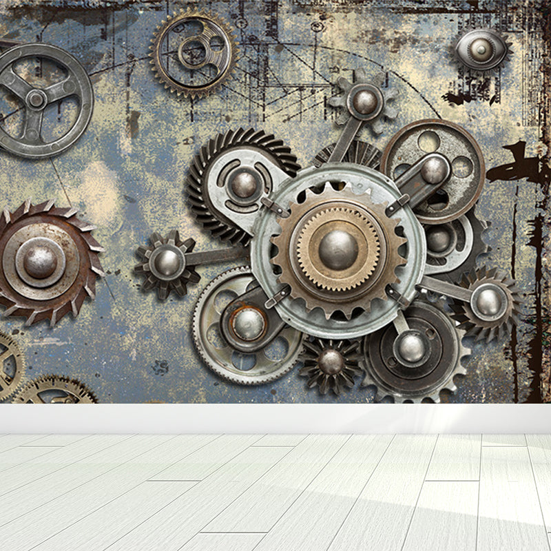 Industrial Metal Gearing Wall Mural Light Color Chain Transmission Wall Covering Clearhalo 'Wall Decor' 'Wall Mural' 1689551