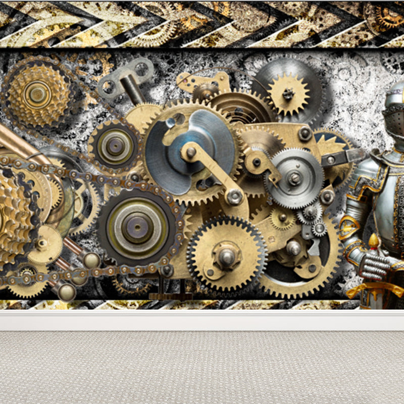 Industrial Metal Gearing Wall Mural Light Color Chain Transmission Wall Covering Yellow Clearhalo 'Wall Decor' 'Wall Mural' 1689554