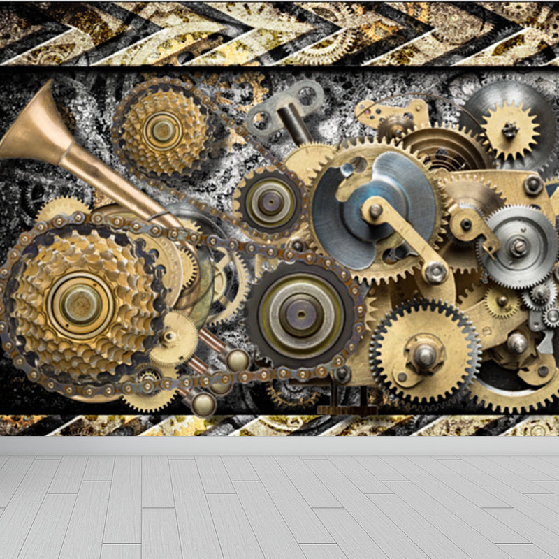 Industrial Metal Gearing Wall Mural Light Color Chain Transmission Wall Covering Clearhalo 'Wall Decor' 'Wall Mural' 1689555