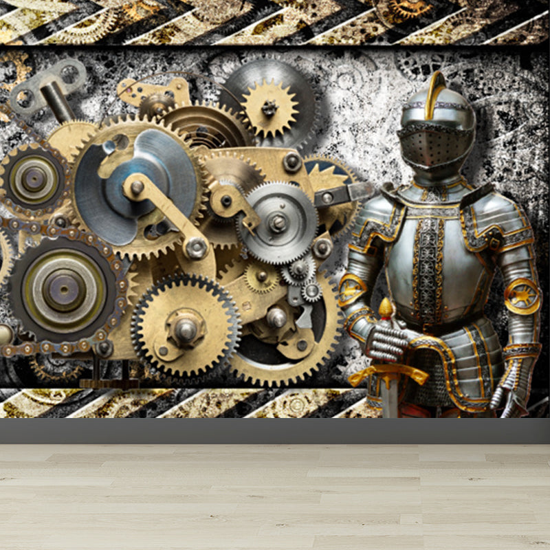 Industrial Metal Gearing Wall Mural Light Color Chain Transmission Wall Covering Clearhalo 'Wall Decor' 'Wall Mural' 1689556