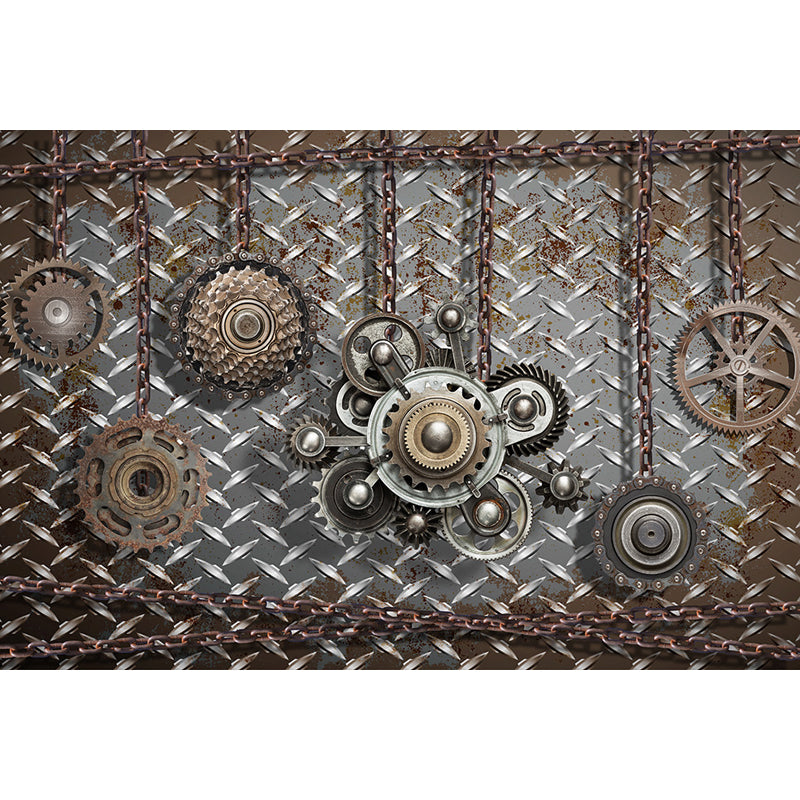 Industrial Metal Gearing Wall Mural Light Color Chain Transmission Wall Covering Clearhalo 'Wall Decor' 'Wall Mural' 1689562
