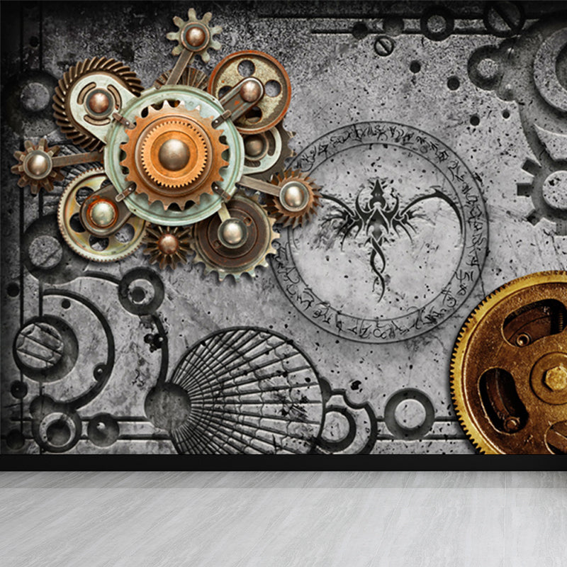 Industrial Metal Gearing Wall Mural Light Color Chain Transmission Wall Covering Grey Clearhalo 'Wall Decor' 'Wall Mural' 1689564