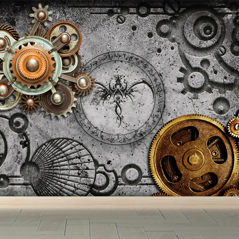 Industrial Metal Gearing Wall Mural Light Color Chain Transmission Wall Covering Clearhalo 'Wall Decor' 'Wall Mural' 1689566