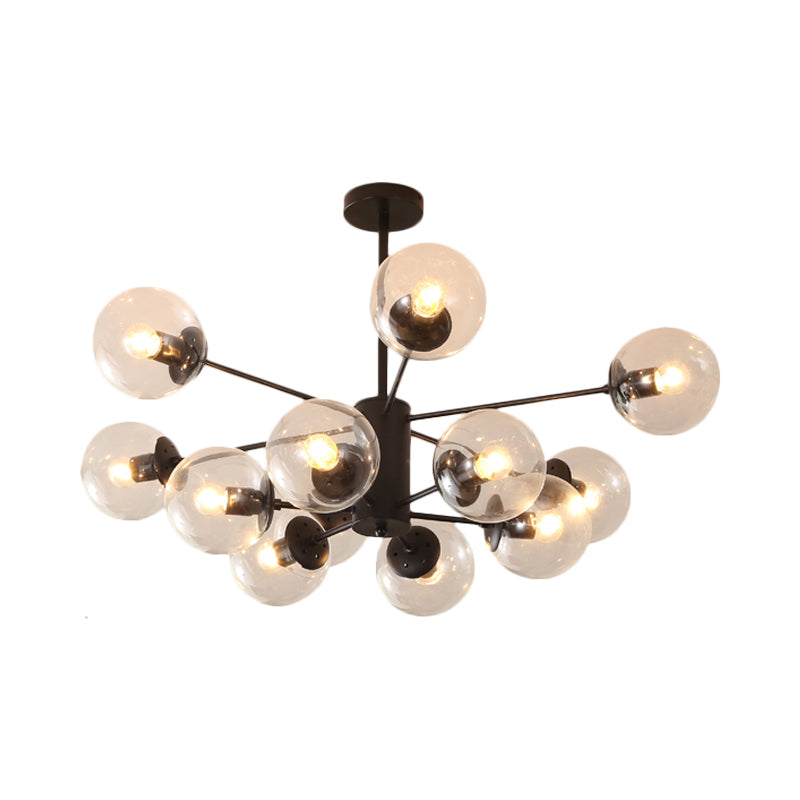 Amber/Blue/Clear Glass Spherical Chandelier Light Post Modern 6/8/10 Lights Black Pendant Lamp for Bedroom Clearhalo 'Ceiling Lights' 'Chandeliers' 'Clear' 'Glass shade' 'Glass' 'Industrial' 'Modern Chandeliers' 'Modern' 'Tiffany' 'Traditional Chandeliers' Lighting' 168959