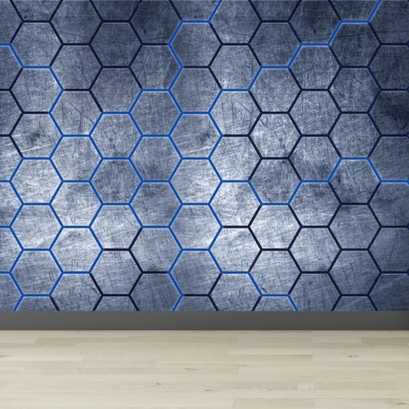 Industrial Hexagon Pattern Wall Mural Dark Gray Decorative Wall Covering for Living Room Clearhalo 'Wall Decor' 'Wall Mural' 1689606