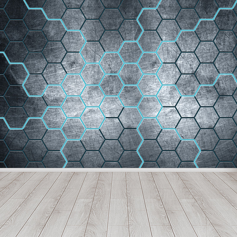 Industrial Hexagon Pattern Wall Mural Dark Gray Decorative Wall Covering for Living Room Dark Gray Design 2 Clearhalo 'Wall Decor' 'Wall Mural' 1689609
