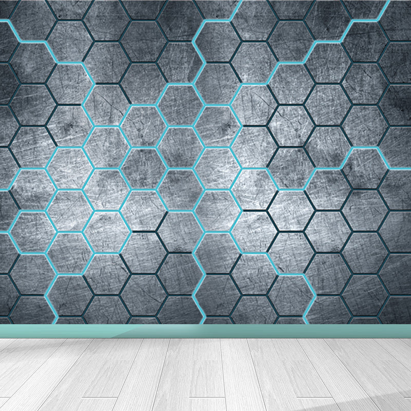 Industrial Hexagon Pattern Wall Mural Dark Gray Decorative Wall Covering for Living Room Clearhalo 'Wall Decor' 'Wall Mural' 1689611