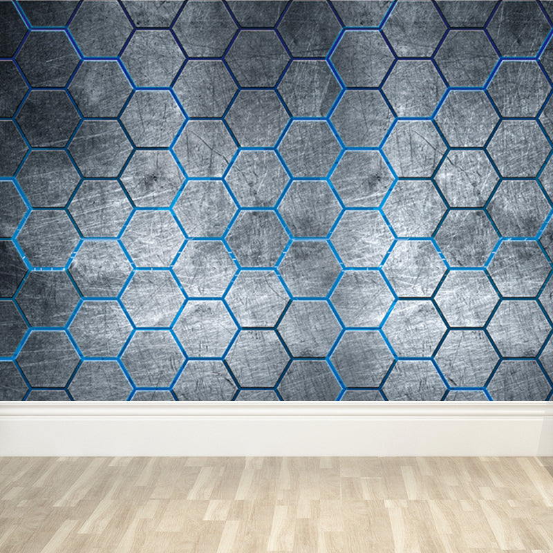 Industrial Hexagon Pattern Wall Mural Dark Gray Decorative Wall Covering for Living Room Dark Gray Design 3 Clearhalo 'Wall Decor' 'Wall Mural' 1689614