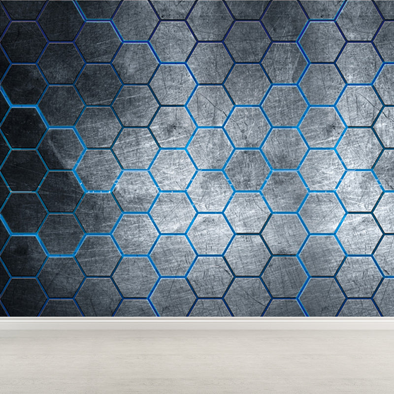 Industrial Hexagon Pattern Wall Mural Dark Gray Decorative Wall Covering for Living Room Clearhalo 'Wall Decor' 'Wall Mural' 1689615