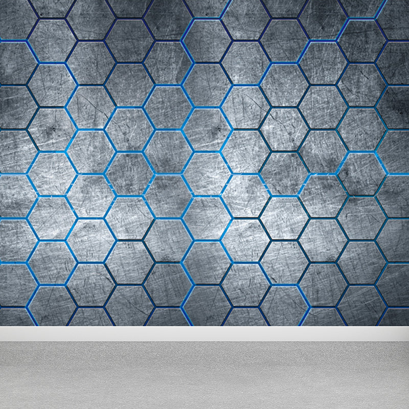 Industrial Hexagon Pattern Wall Mural Dark Gray Decorative Wall Covering for Living Room Clearhalo 'Wall Decor' 'Wall Mural' 1689616