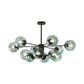 Amber/Blue/Clear Glass Spherical Chandelier Light Post Modern 6/8/10 Lights Black Pendant Lamp for Bedroom Clearhalo 'Ceiling Lights' 'Chandeliers' 'Clear' 'Glass shade' 'Glass' 'Industrial' 'Modern Chandeliers' 'Modern' 'Tiffany' 'Traditional Chandeliers' Lighting' 168962