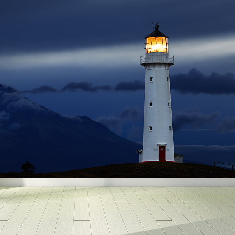 Fabulous Lighthouse Mural Wallpaper for Living Room, Blue, Custom Size Available Clearhalo 'Wall Decor' 'Wall Mural' 1689625