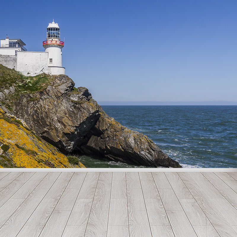 Fabulous Lighthouse Mural Wallpaper for Living Room, Blue, Custom Size Available Clearhalo 'Wall Decor' 'Wall Mural' 1689631