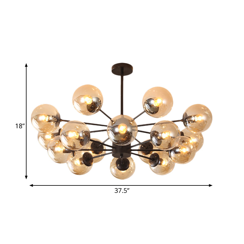 Amber/Blue/Clear Glass Spherical Chandelier Light Post Modern 6/8/10 Lights Black Pendant Lamp for Bedroom Clearhalo 'Ceiling Lights' 'Chandeliers' 'Clear' 'Glass shade' 'Glass' 'Industrial' 'Modern Chandeliers' 'Modern' 'Tiffany' 'Traditional Chandeliers' Lighting' 168965