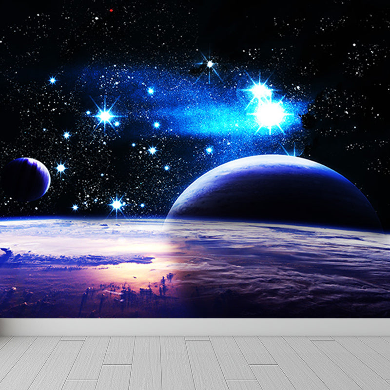 Mystical Planet Wall Mural Contemporary Non-Woven Cloth Wall Covering in Dark Blue Clearhalo 'Wall Decor' 'Wall Mural' 1689677