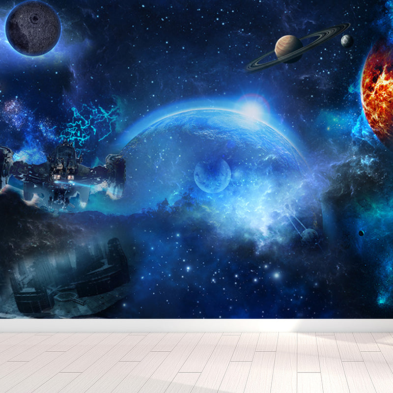 Mystical Planet Wall Mural Contemporary Non-Woven Cloth Wall Covering in Dark Blue Dark Blue Design 3 Clearhalo 'Wall Decor' 'Wall Mural' 1689680