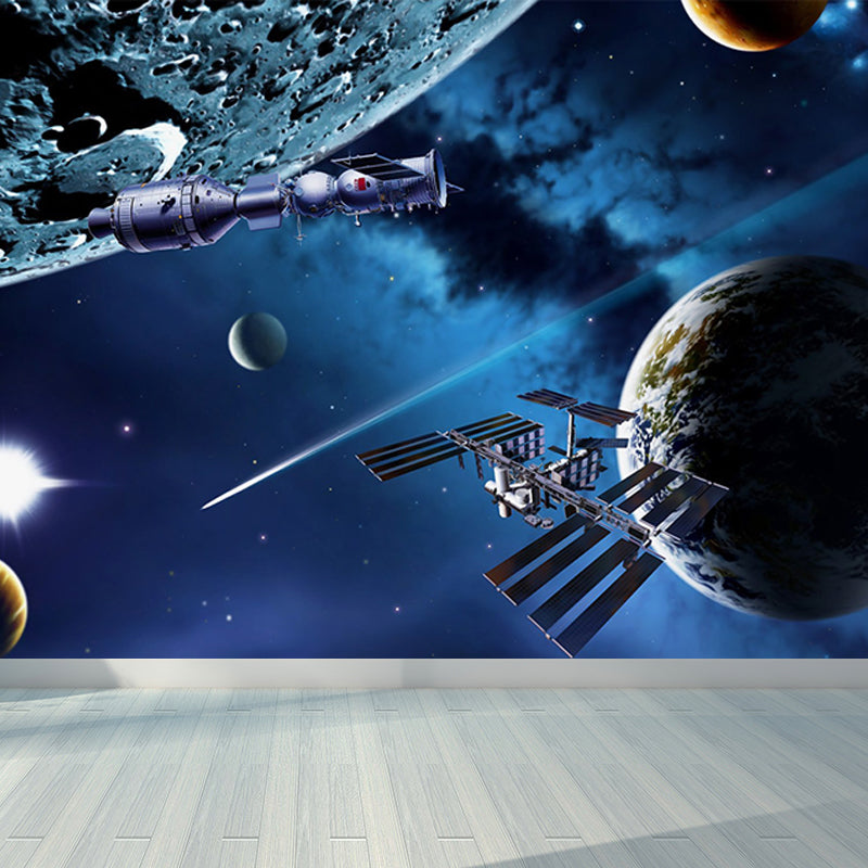 Mystical Planet Wall Mural Contemporary Non-Woven Cloth Wall Covering in Dark Blue Dark Blue Design 4 Clearhalo 'Wall Decor' 'Wall Mural' 1689685