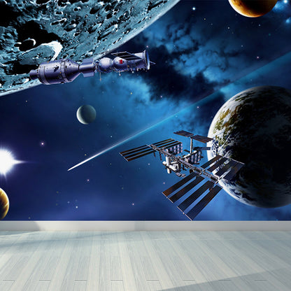 Mystical Planet Wall Mural Contemporary Non-Woven Cloth Wall Covering in Dark Blue Dark Blue Design 4 Clearhalo 'Wall Decor' 'Wall Mural' 1689685