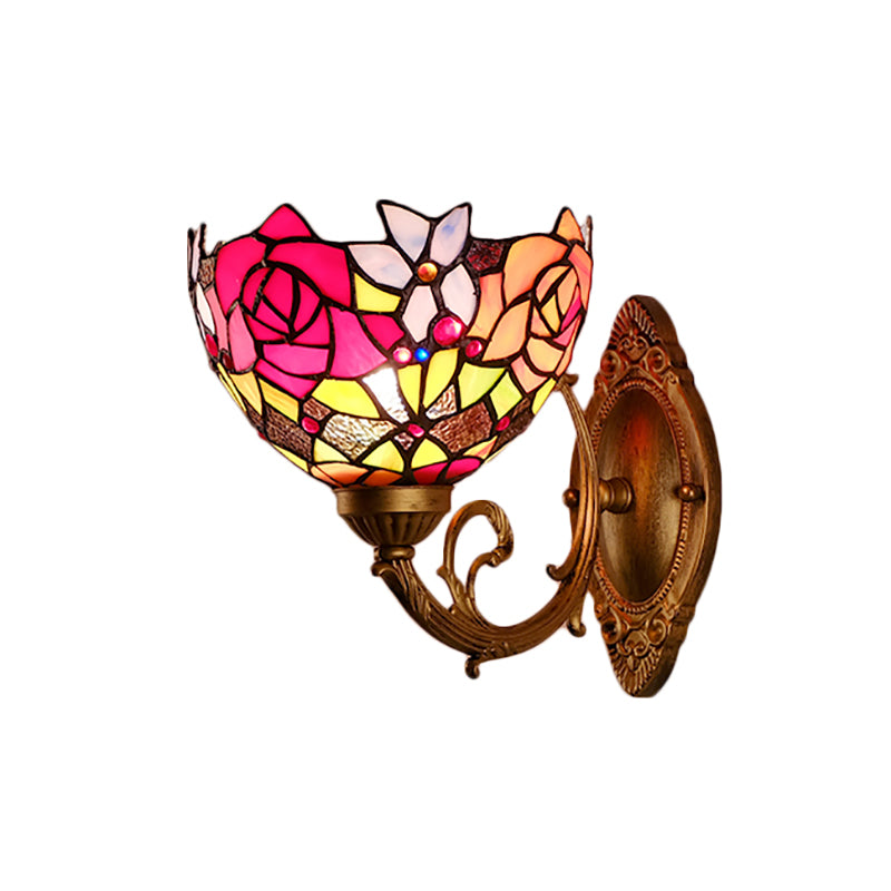 Lodge Flower Wall Sconce Lighting with Curved Arm 1 Light Mini Wall Lighting for Living Room Clearhalo 'Industrial' 'Middle century wall lights' 'Tiffany wall lights' 'Tiffany' 'Wall Lamps & Sconces' 'Wall Lights' Lighting' 168972