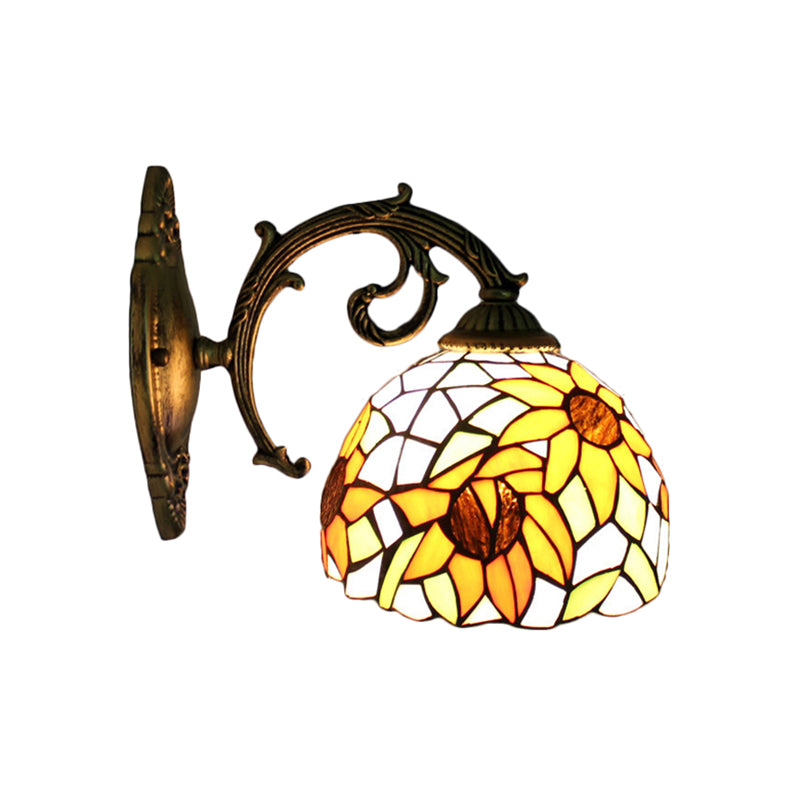 Lodge Flower Wall Sconce Lighting with Curved Arm 1 Light Mini Wall Lighting for Living Room Clearhalo 'Industrial' 'Middle century wall lights' 'Tiffany wall lights' 'Tiffany' 'Wall Lamps & Sconces' 'Wall Lights' Lighting' 168975