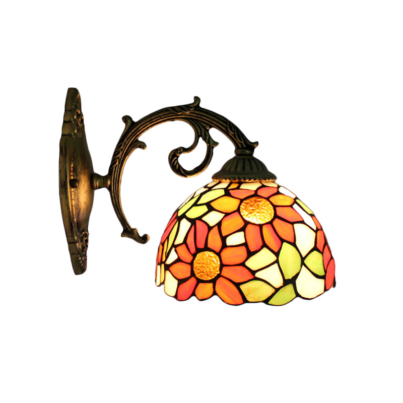 Lodge Flower Wall Sconce Lighting with Curved Arm 1 Light Mini Wall Lighting for Living Room Clearhalo 'Industrial' 'Middle century wall lights' 'Tiffany wall lights' 'Tiffany' 'Wall Lamps & Sconces' 'Wall Lights' Lighting' 168978