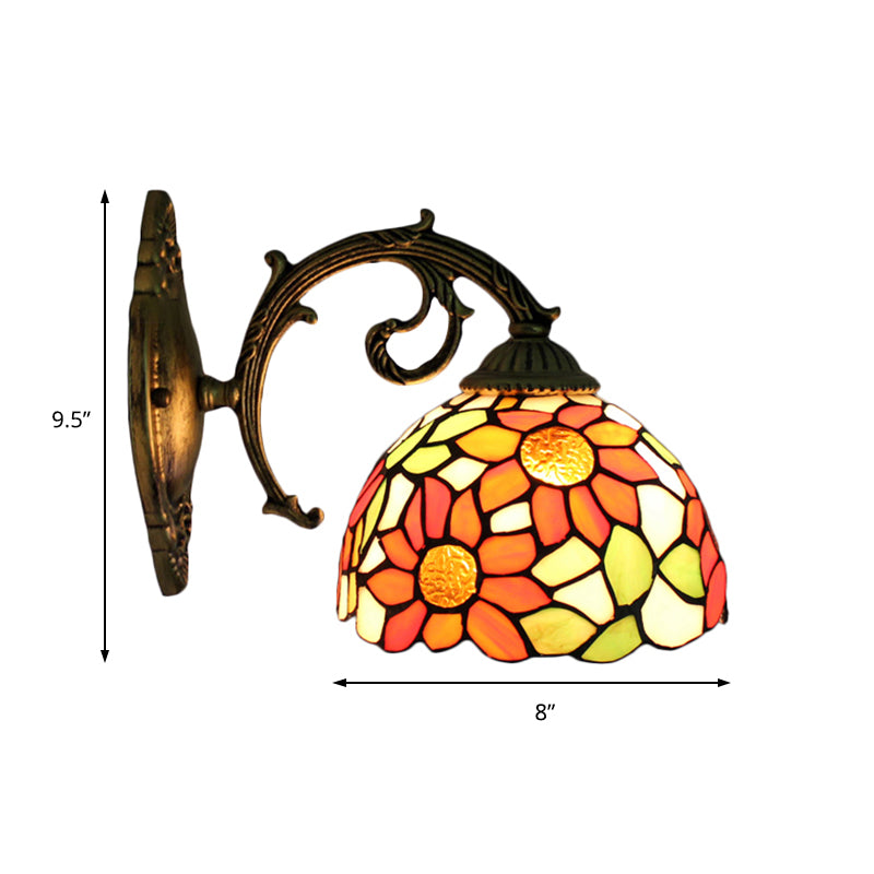 Lodge Flower Wall Sconce Lighting with Curved Arm 1 Light Mini Wall Lighting for Living Room Clearhalo 'Industrial' 'Middle century wall lights' 'Tiffany wall lights' 'Tiffany' 'Wall Lamps & Sconces' 'Wall Lights' Lighting' 168979
