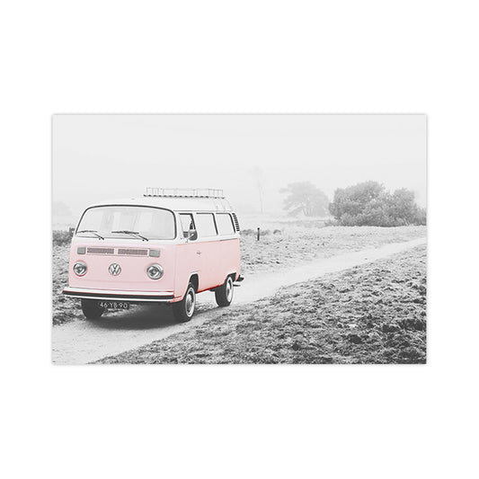 Bus on the Road Art Print in Pink Contemporary Wall Decoration for House Interior Clearhalo 'Art Gallery' 'Canvas Art' 'Contemporary Art Gallery' 'Modern' Arts' 1689813