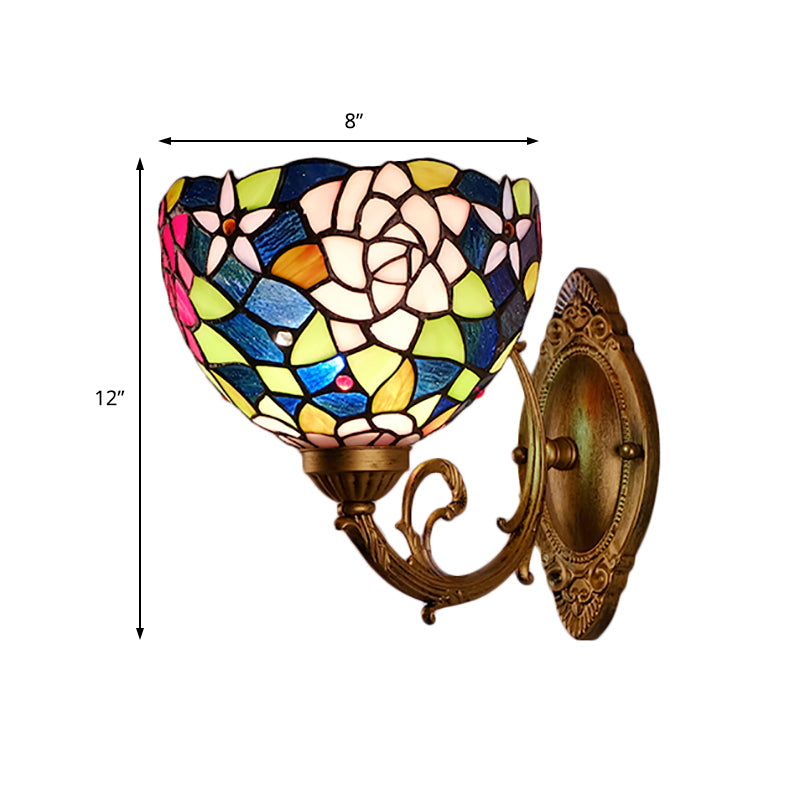 Lodge Flower Wall Sconce Lighting with Curved Arm 1 Light Mini Wall Lighting for Living Room Clearhalo 'Industrial' 'Middle century wall lights' 'Tiffany wall lights' 'Tiffany' 'Wall Lamps & Sconces' 'Wall Lights' Lighting' 168982