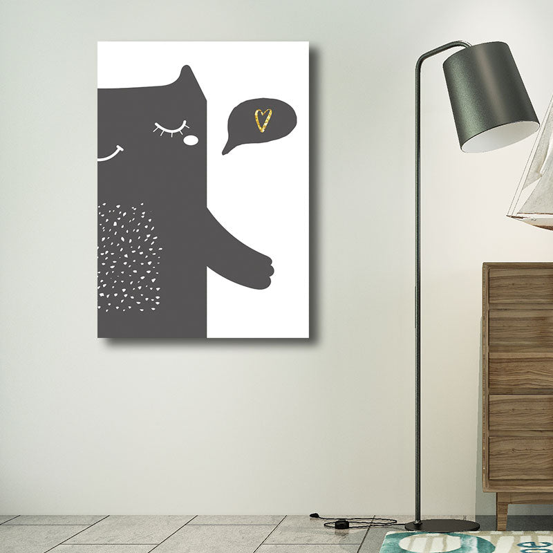 Bear Animal Wall Art Decor Minimalist Texture Wrapped Canvas in Black for Nursery Black Clearhalo 'Art Gallery' 'Canvas Art' 'Kids' Arts' 1689824