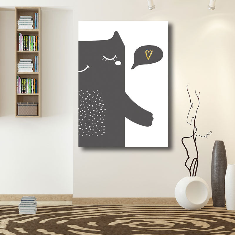 Bear Animal Wall Art Decor Minimalist Texture Wrapped Canvas in Black for Nursery Clearhalo 'Art Gallery' 'Canvas Art' 'Kids' Arts' 1689826