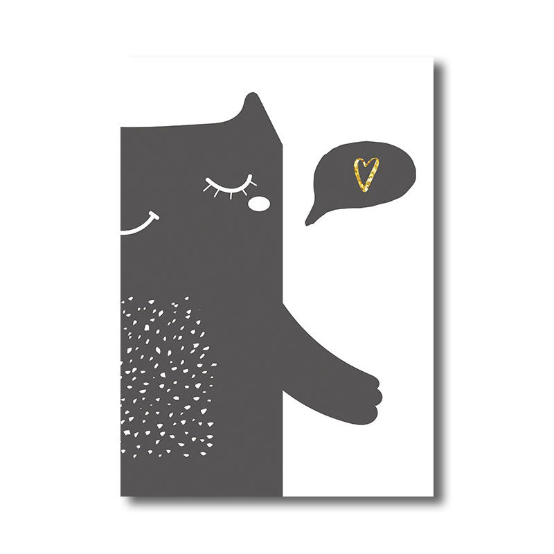 Bear Animal Wall Art Decor Minimalist Texture Wrapped Canvas in Black for Nursery Clearhalo 'Art Gallery' 'Canvas Art' 'Kids' Arts' 1689827