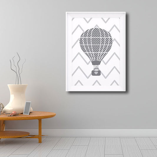 Grey Hot Air Balloon Painting Decorative Cartoon for Playing Room Canvas Wall Art Grey Clearhalo 'Art Gallery' 'Canvas Art' 'Kids' Arts' 1689831