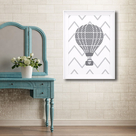 Grey Hot Air Balloon Painting Decorative Cartoon for Playing Room Canvas Wall Art Clearhalo 'Art Gallery' 'Canvas Art' 'Kids' Arts' 1689832