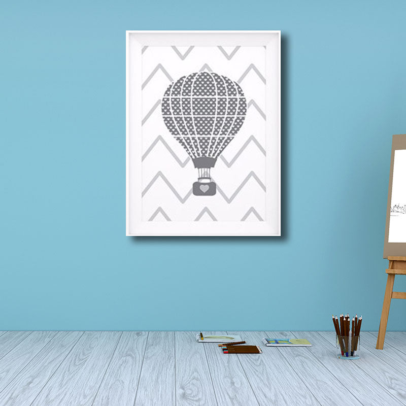 Grey Hot Air Balloon Painting Decorative Cartoon for Playing Room Canvas Wall Art Clearhalo 'Art Gallery' 'Canvas Art' 'Kids' Arts' 1689833