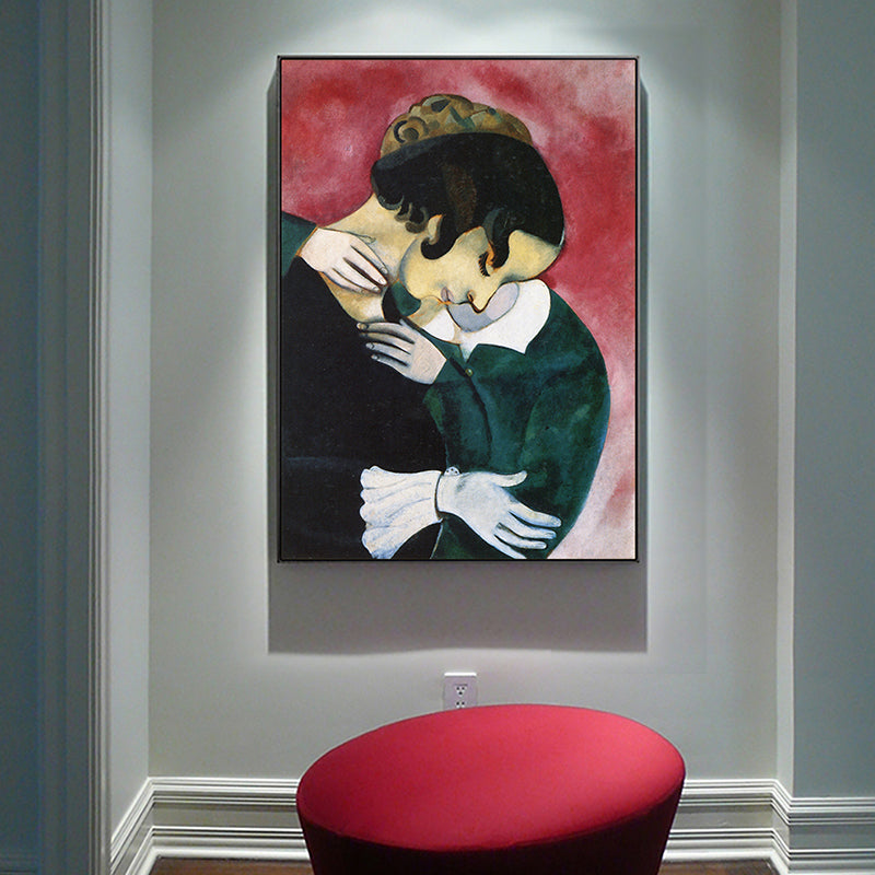 Vintage Lovers in Pink Painting Black Marc Chagall Wall Art Decor for Sitting Room Black Clearhalo 'Arts' 'Canvas Art' 1689838