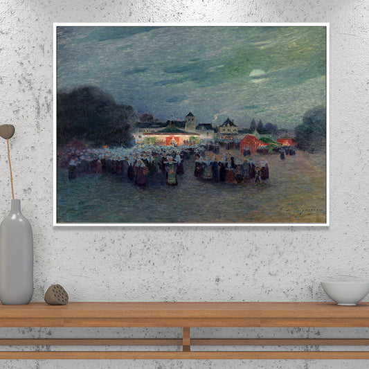 Oil Painting Night Fairs Canvas Art for House Interior, Blue-Grey, Textured Surface Clearhalo 'Arts' 'Canvas Art' 1689857