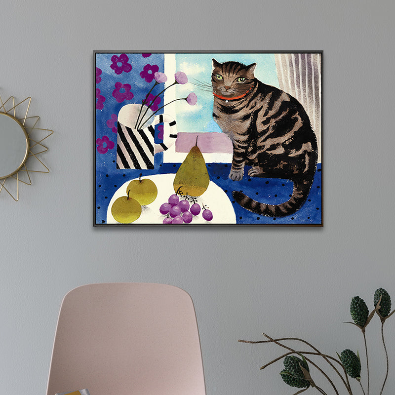 Childrens Art Kids Wall Art Cat and Fruit Painting Canvas Print for Bedroom Clearhalo 'Art Gallery' 'Canvas Art' 'Kids' Arts' 1689864