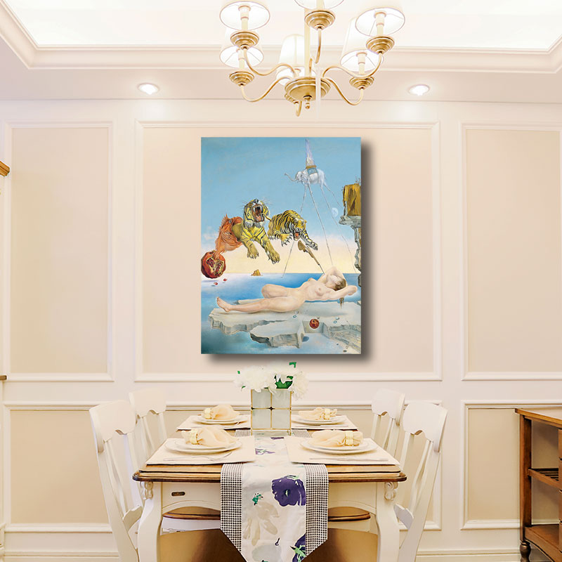 Salvador Dali Tigers Painting Surrealism Textured Living Room Wall Art Decor in Blue Blue Clearhalo 'Art Gallery' 'Canvas Art' 'Traditional' Arts' 1689870