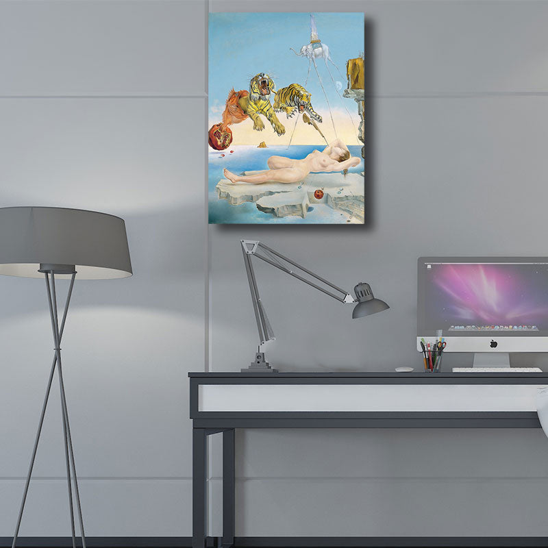 Salvador Dali Tigers Painting Surrealism Textured Living Room Wall Art Decor in Blue Clearhalo 'Art Gallery' 'Canvas Art' 'Traditional' Arts' 1689871