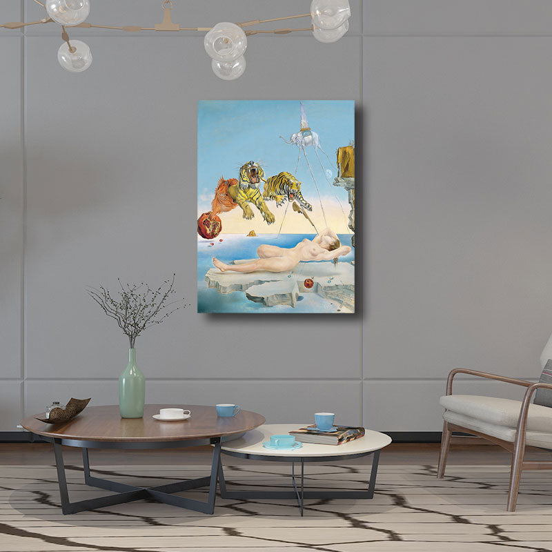 Salvador Dali Tigers Painting Surrealism Textured Living Room Wall Art Decor in Blue Clearhalo 'Art Gallery' 'Canvas Art' 'Traditional' Arts' 1689872